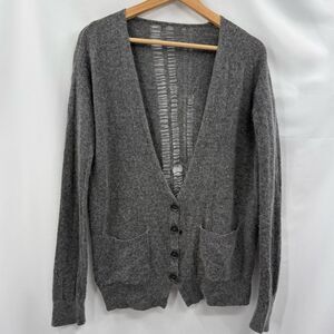 Raquel Allegra Boyfriend Wool Cashmere Blend Cardigan in Grey | Size 0 / XS